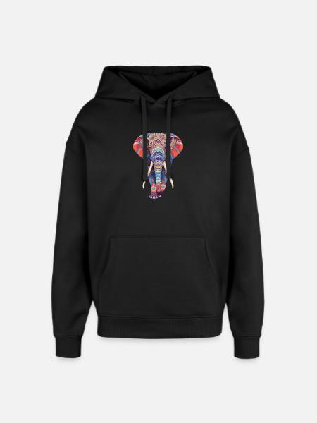 Elephant mandala walking frontally in colorful look - Oversized Unisex Hoodie by Stanley/Stella - black