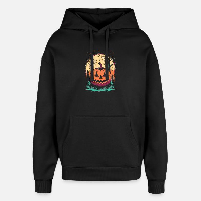 Citrouille d'Halloween en forêt - Sweat à capuche unisexe Stanley/Stella Oversized - noir