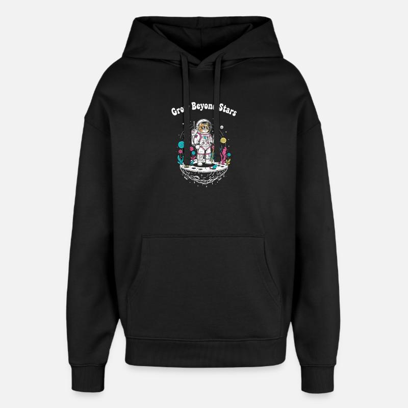 Chat astronaute au-dessus d’un monde étoilé - Sweat à capuche unisexe Stanley/Stella Oversized - noir
