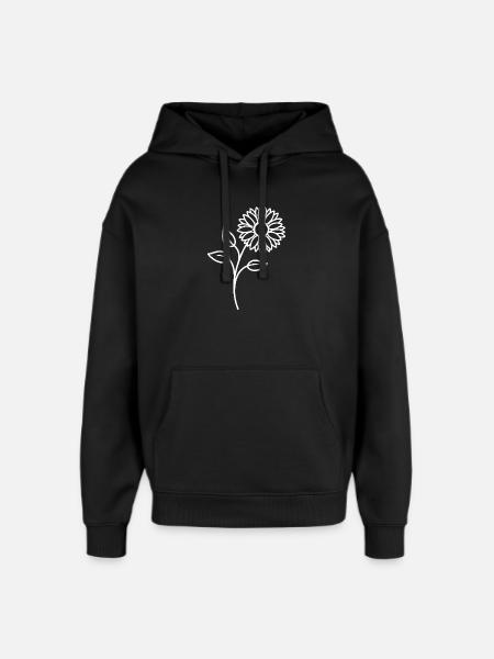 Sunflower One Line Floral Motif - Oversized Unisex Hoodie by Stanley/Stella - black