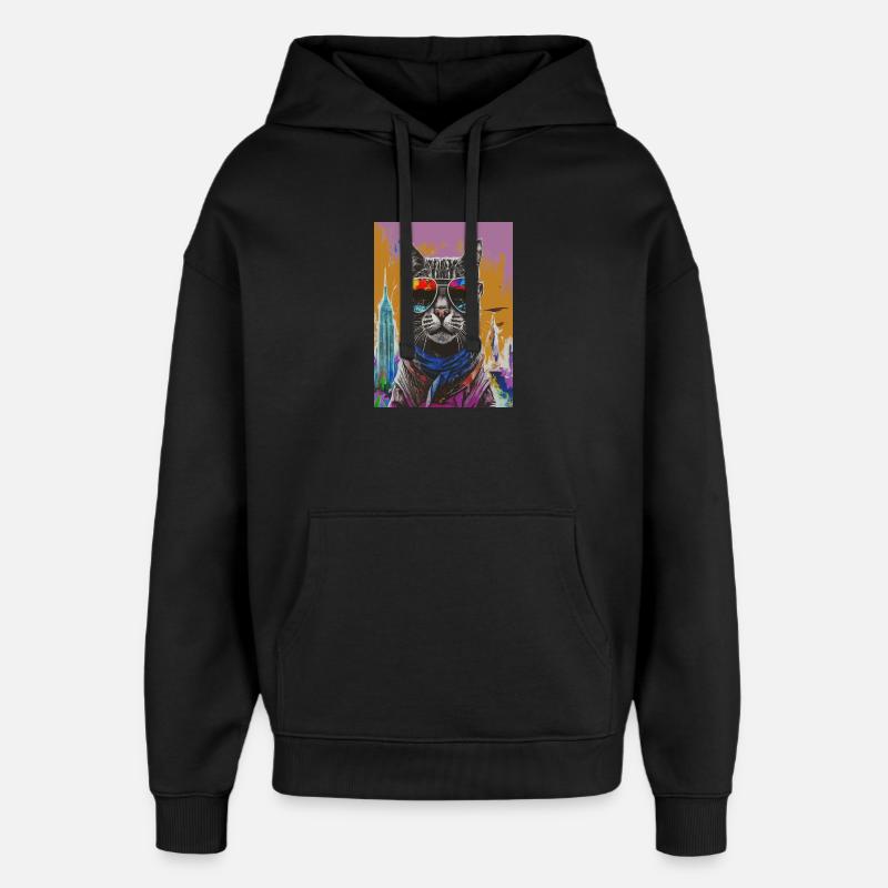 Chat urbain avec des nuances arc-en-ciel - Sweat à capuche unisexe Stanley/Stella Oversized - noir