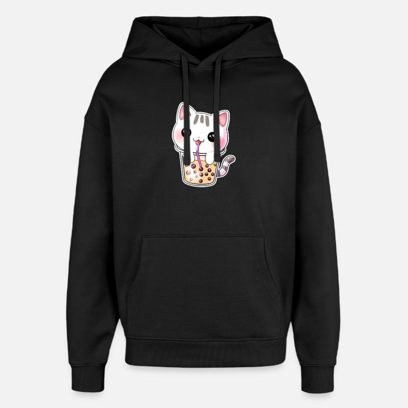 Kawaii Bubble Tea Cat - Oversized Unisex Hoodie by Stanley/Stella - black