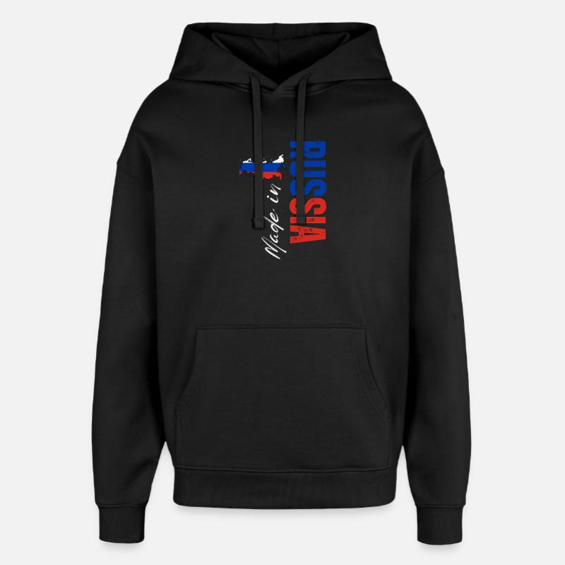 Fabriqué en Russie, design vertical - Sweat à capuche unisexe Stanley/Stella Oversized - noir