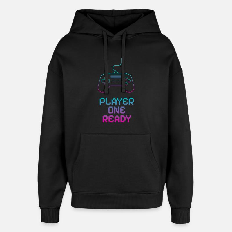 Neon Gaming Controller Design - Oversized Unisex Hoodie by Stanley/Stella - black