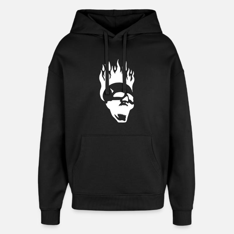 Crâne hurlant enflammé (blanc) - Sweat à capuche unisexe Stanley/Stella Oversized - noir