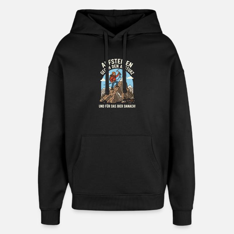 Bergsteiger gegen Abstieg Bier Danach - Oversized Unisex Hoodie von Stanley/Stella - Schwarz