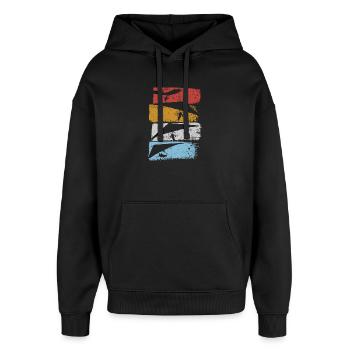 Strata Silhouette Climbers - Oversized Unisex Hoodie von Stanley/Stella - Schwarz - Vorne - AI Model Female 172 light (172cm) & AI Model Male 185 light (185cm)