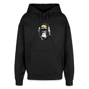 Musique Monkey Chimpanzee Casque comme idée cadeau - Sweat à capuche unisexe Stanley/Stella Oversized - noir - Devant - AI Model Female 172 light (172cm) & AI Model Male 185 light (185cm)