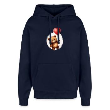 Bear with balloon - Oversized Unisex Hoodie by Stanley/Stella - navy - Front - AI Model Female 172 light (172cm) & AI Model Male 185 light (185cm)