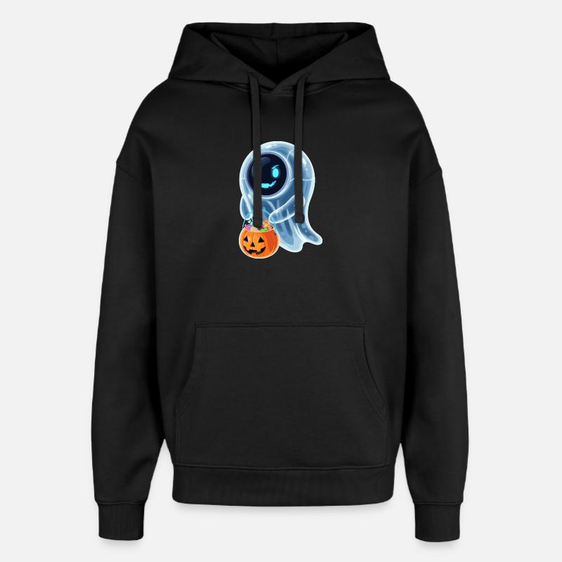 Robot Ghost with Pumpkin Bucket - Oversized Unisex Hoodie by Stanley/Stella - black