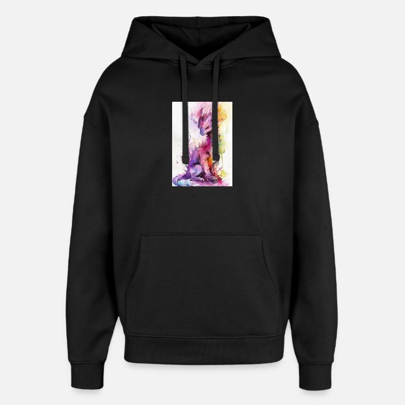 Dragon Aquarelle Arc-en-Ciel - Sweat à capuche unisexe Stanley/Stella Oversized - noir