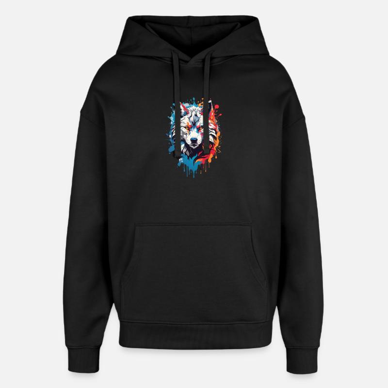 Loup Cool - Sweat à capuche unisexe Stanley/Stella Oversized - noir