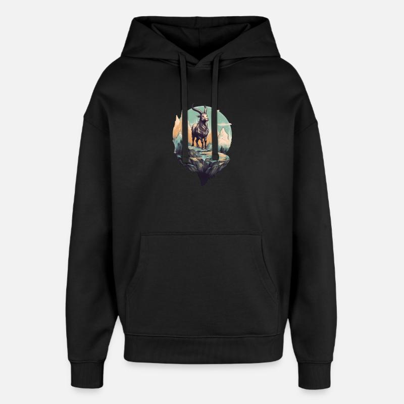 Mythischer Bergziege auf Flyerfelsen - Oversized Unisex Hoodie von Stanley/Stella - Schwarz