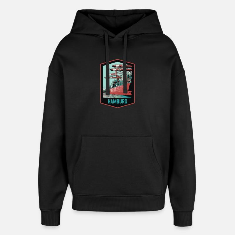 Hamburger Hafen und seine Schiffe - Oversized Unisex Hoodie von Stanley/Stella - Schwarz