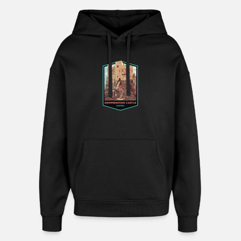 Illustration Grimmenstein Castle, Lower Austria - Oversized Unisex Hoodie by Stanley/Stella - black