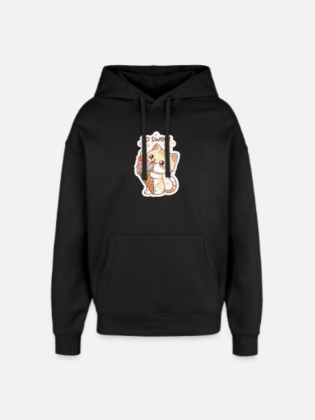 Gourmet cat and pastel cone - Oversized Unisex Hoodie by Stanley/Stella - black