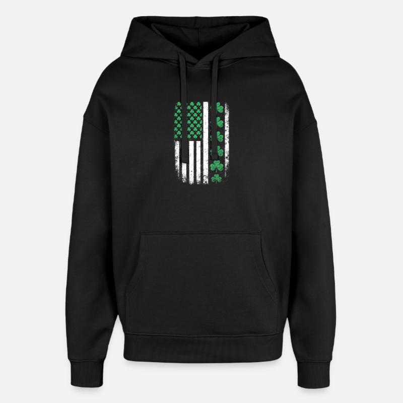 Drapeau américain du Trèfle Saint-Patrick - Sweat à capuche unisexe Stanley/Stella Oversized - noir