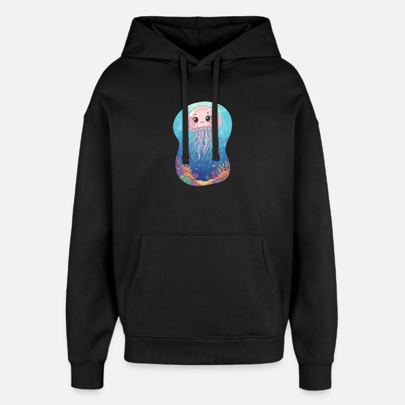 Monde sous-marin de méduses pastel - Sweat à capuche unisexe Stanley/Stella Oversized - noir