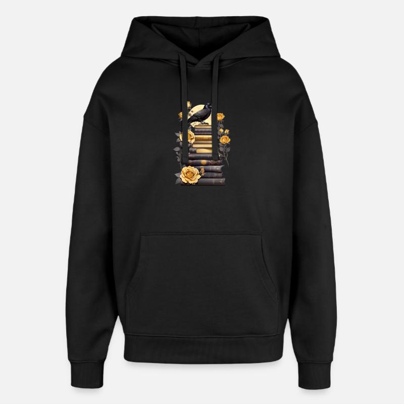 Stack of books with raven - Oversized Unisex Hoodie by Stanley/Stella - black
