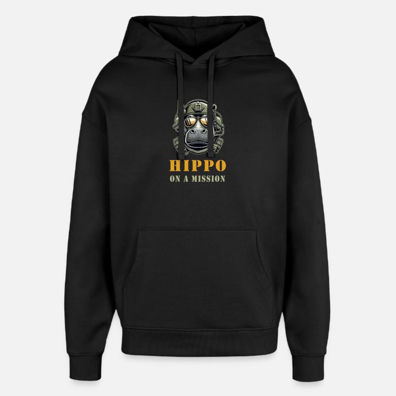 Hippopotame en mission - Conception militaire - Sweat à capuche unisexe Stanley/Stella Oversized - noir
