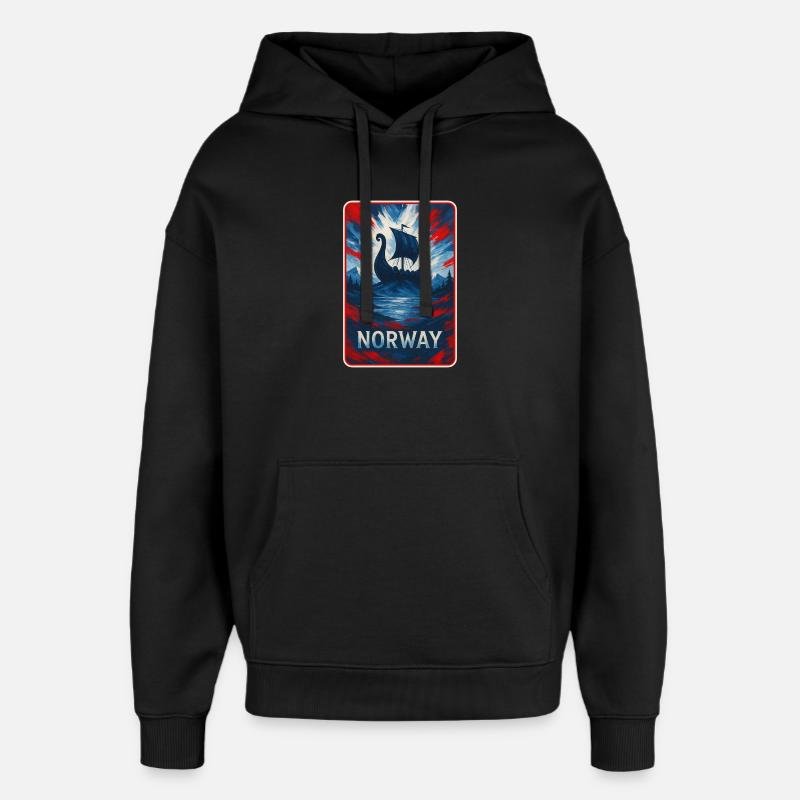 Norway Landscape Flags Design - Oversized Unisex Hoodie by Stanley/Stella - black