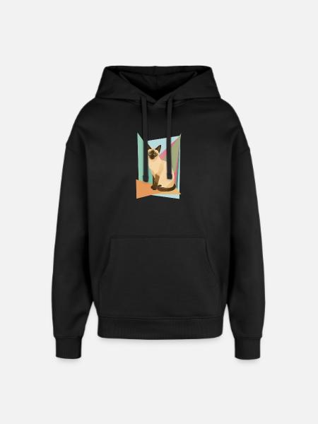 Elegant Siamese cat in geometry style - Oversized Unisex Hoodie by Stanley/Stella - black