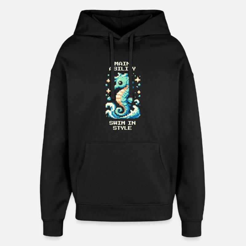 Capacité principale : Nager avec style | Hippocampe - Sweat à capuche unisexe Stanley/Stella Oversized - noir