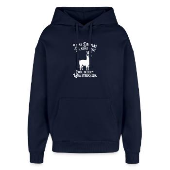 Drama sur les lamas : Pas de temps, reste cool - Sweat à capuche unisexe Stanley/Stella Oversized - marine - Devant - AI Model Female 172 light (172cm) & AI Model Male 185 light (185cm)