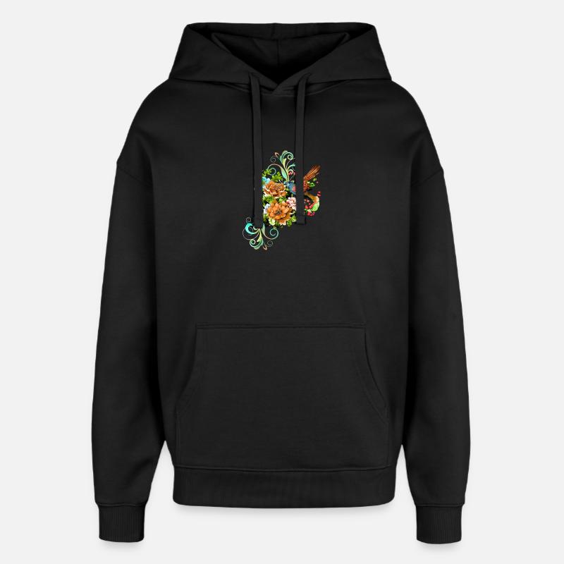Wunderschöne elegante Blumen mit Vogel. - Oversized Unisex Hoodie von Stanley/Stella - Schwarz