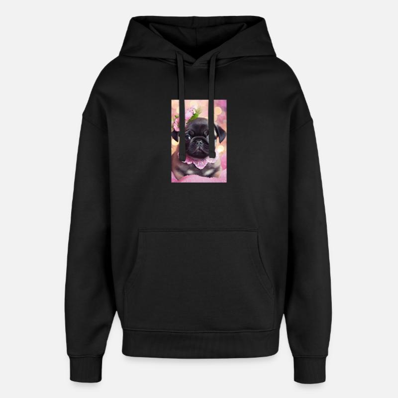 Joli bouledogue avec couronne de fleurs - Sweat à capuche unisexe Stanley/Stella Oversized - noir