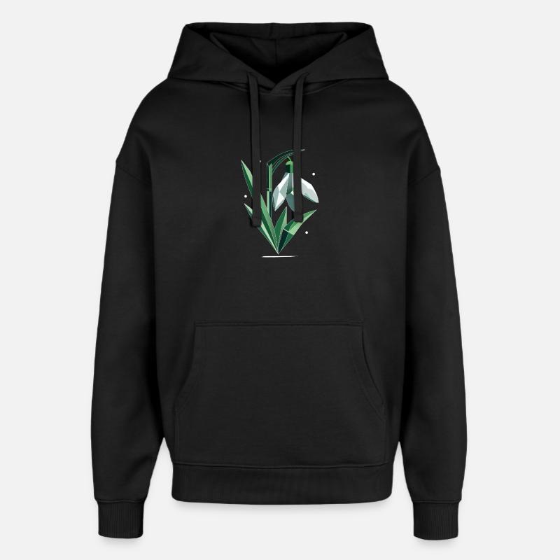 Delicate Polygonal Snowdrop Illustration - Oversized Unisex Hoodie by Stanley/Stella - black