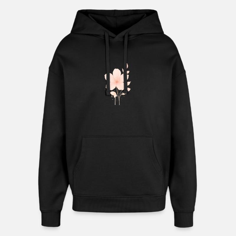 Pêche Fleurs Roses Aquarelle - Sweat à capuche unisexe Stanley/Stella Oversized - noir