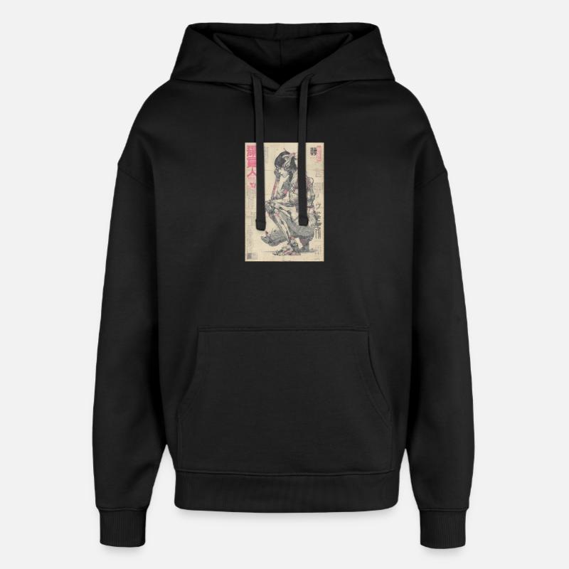 Imprimé néon Mecha Ukiyoe - Sweat à capuche unisexe Stanley/Stella Oversized - noir