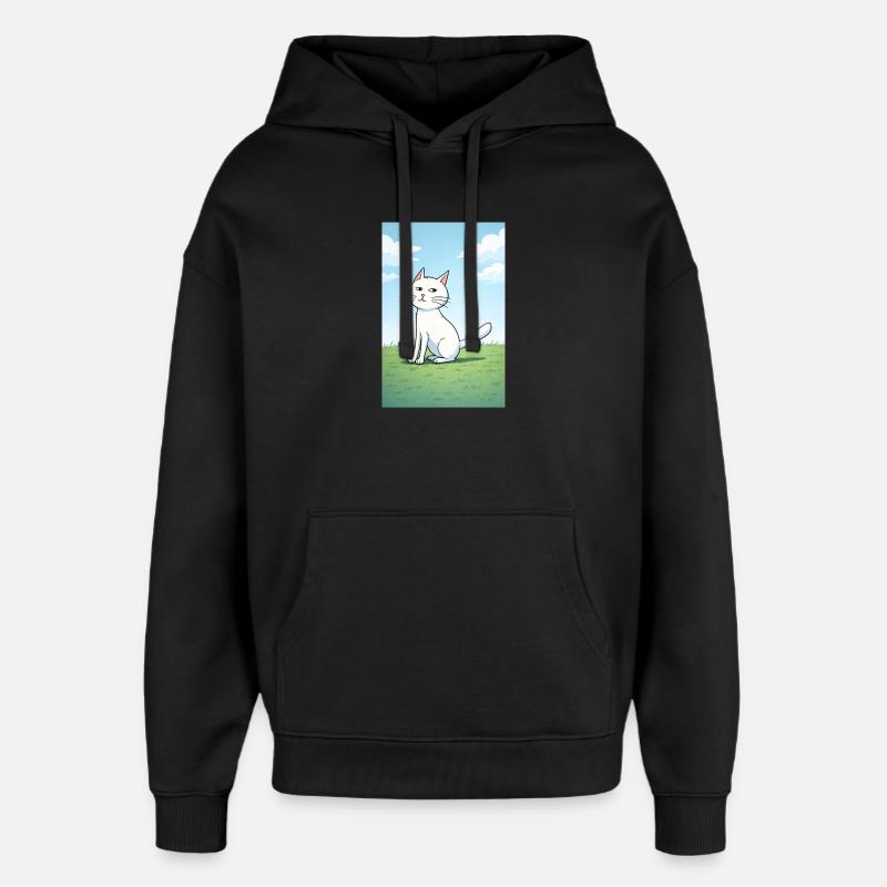 Chat blanc au regard espiègle - Sweat à capuche unisexe Stanley/Stella Oversized - noir