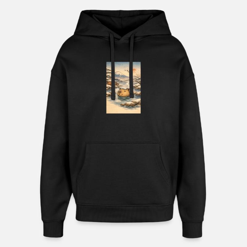 Onsen Capybara im Winterwald - Oversized Unisex Hoodie von Stanley/Stella - Schwarz