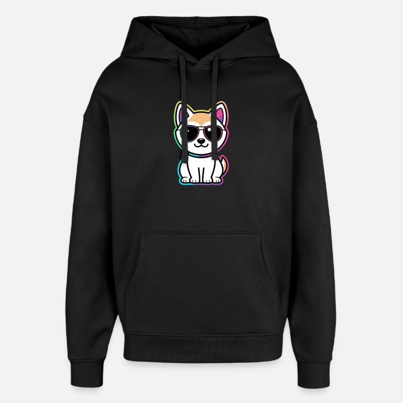 Chat Neon Lunettes Arc en ciel - Sweat à capuche unisexe Stanley/Stella Oversized - noir