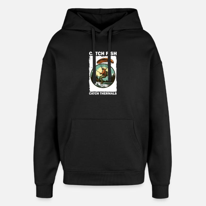 Adventurous angler with climbing board - Oversized Unisex Hoodie by Stanley/Stella - black