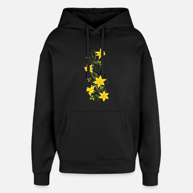 Pâques, jonquilles, jonquilles, printemps - Sweat à capuche unisexe Stanley/Stella Oversized - noir
