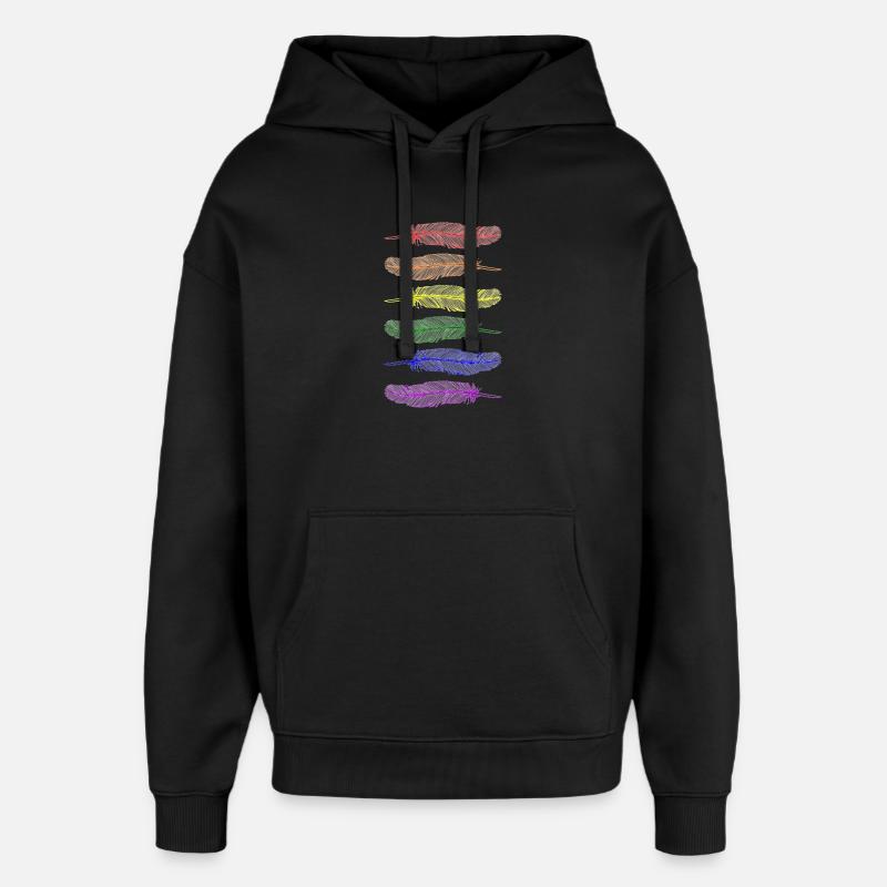 Plumes Arc-en-ciel - Sweat à capuche unisexe Stanley/Stella Oversized - noir