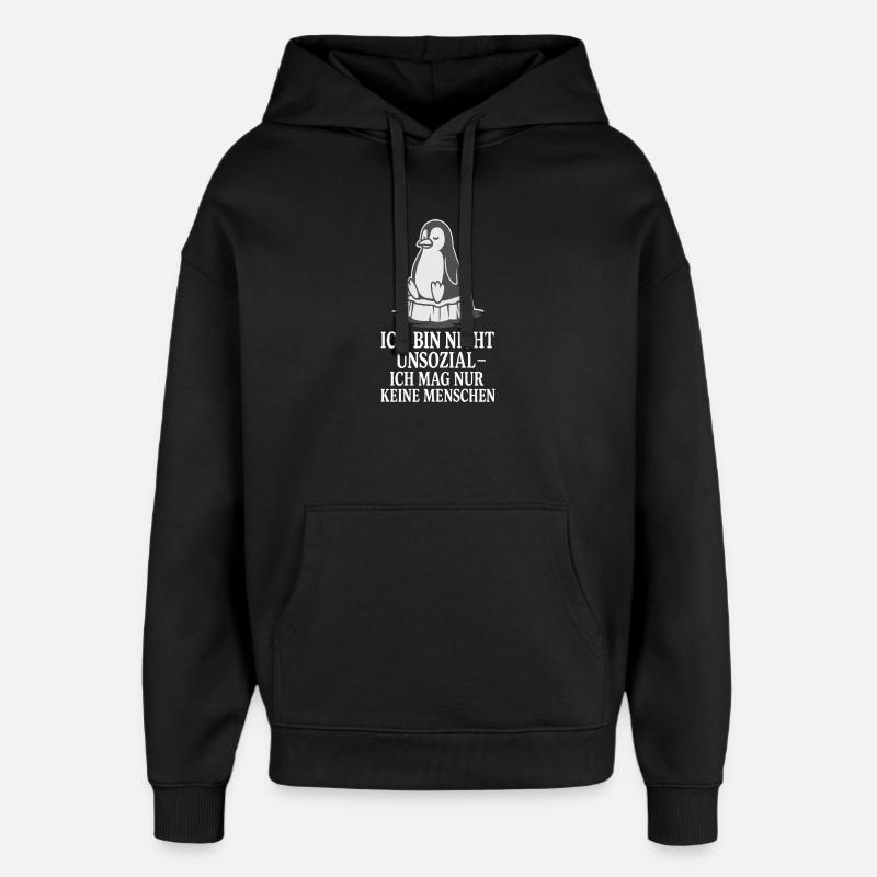 Pinguin auf Eis mit Spruch - Oversized Unisex Hoodie by Stanley/Stella - black