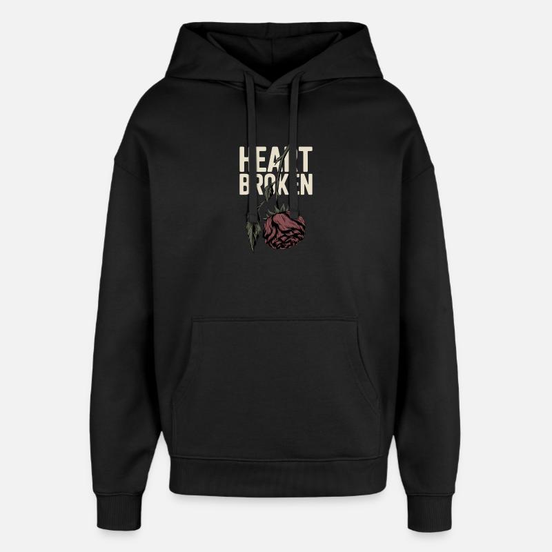Cœur brisé avec Rose Flétrie - Sweat à capuche unisexe Stanley/Stella Oversized - noir