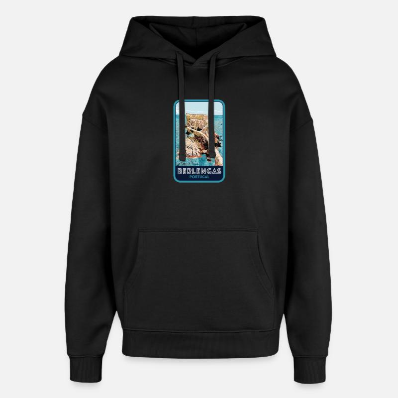 Illustration des Îles Berlengas, Peniche - Sweat à capuche unisexe Stanley/Stella Oversized - noir