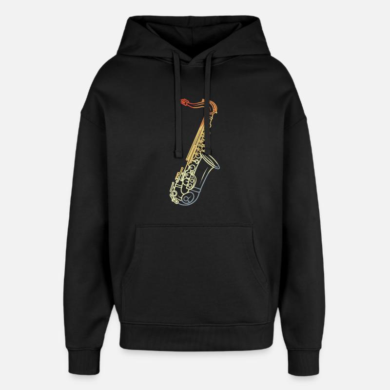 Saxophone Line Art Rétro - Sweat à capuche unisexe Stanley/Stella Oversized - noir