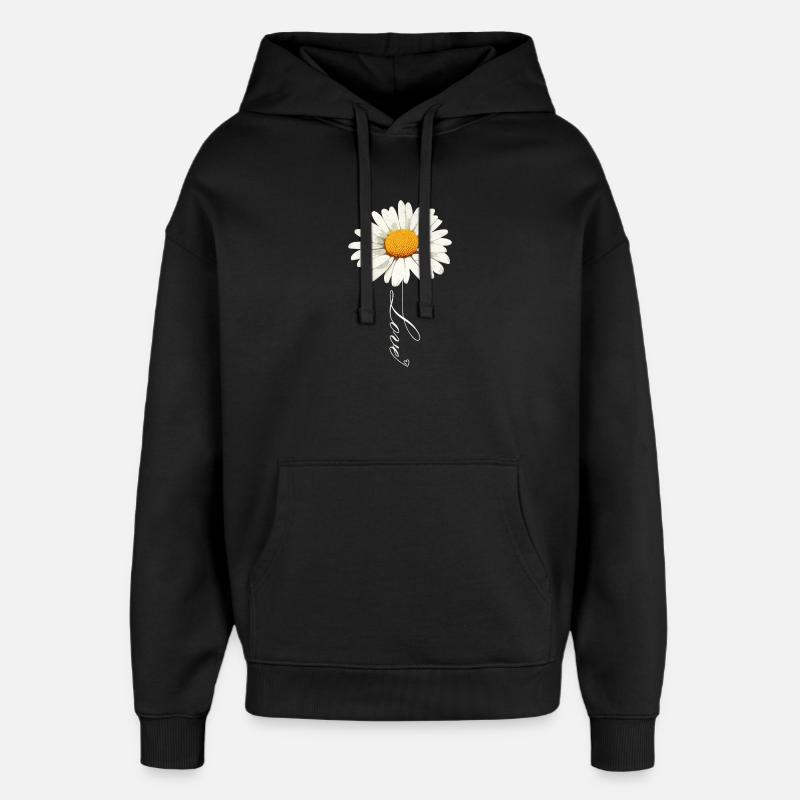 Gänseblümchenblume mit Liebe Skript - Oversized Unisex Hoodie von Stanley/Stella - Schwarz