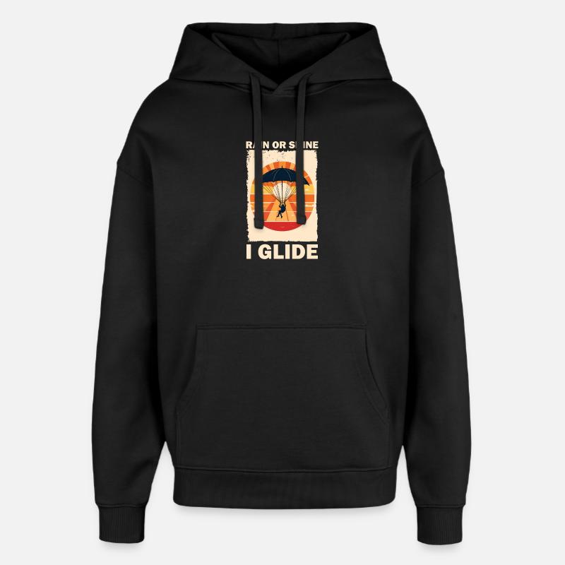 Adventurous Parachute Flight Sunset - Oversized Unisex Hoodie by Stanley/Stella - black