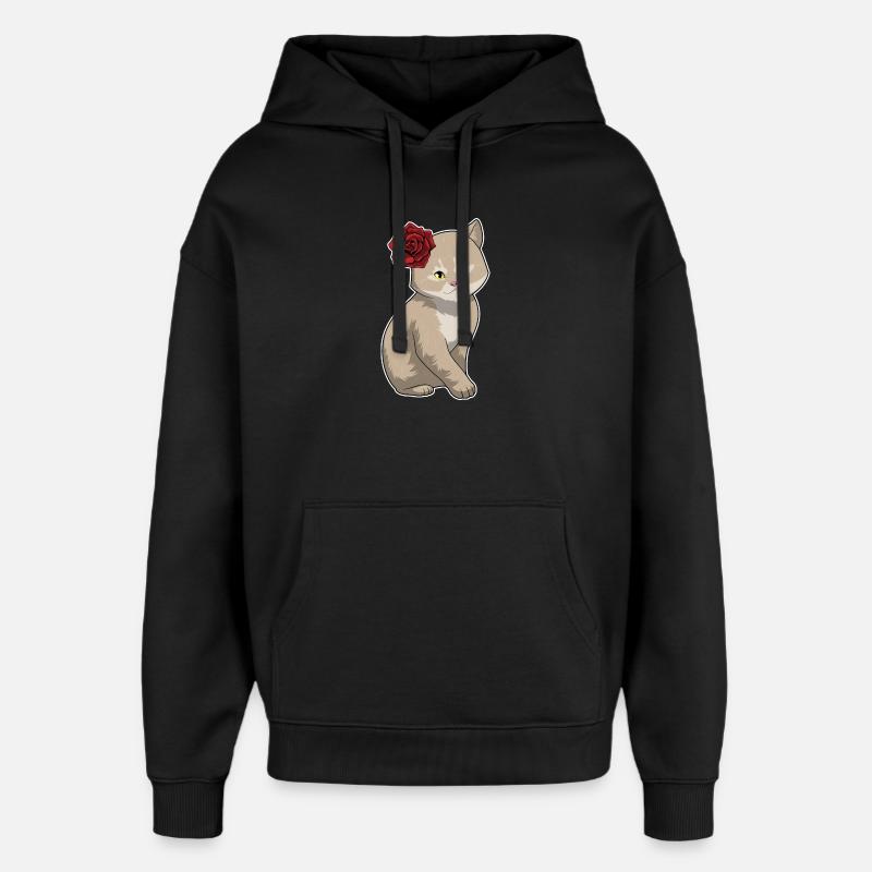 Fleurs Rose Chat - Sweat à capuche unisexe Stanley/Stella Oversized - noir