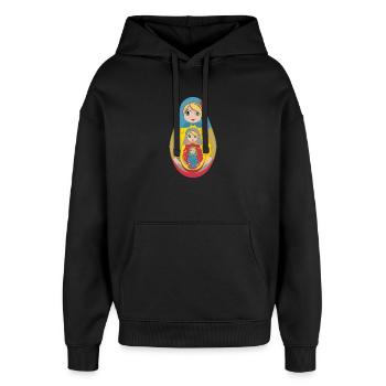 Poupée matriochka russe traditionnelle - Sweat à capuche unisexe Stanley/Stella Oversized - noir - Devant - AI Model Female 172 light (172cm) & AI Model Male 185 light (185cm)