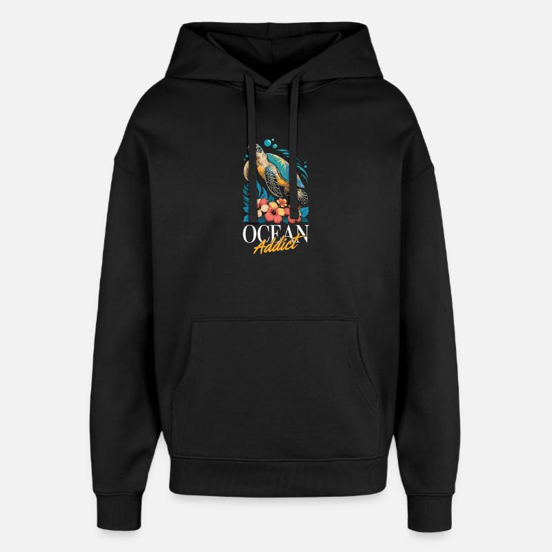 Sea Turtle Ocean Addict Design - Sweat à capuche unisexe Stanley/Stella Oversized - noir