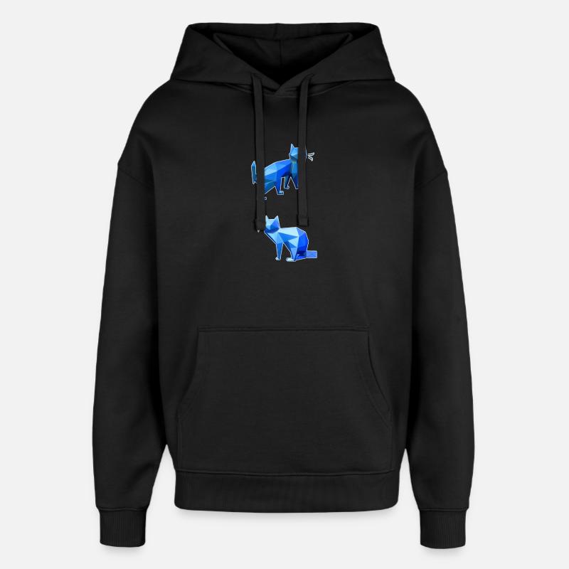 Blue Polygon Cat Duo - Oversized Unisex Hoodie by Stanley/Stella - black