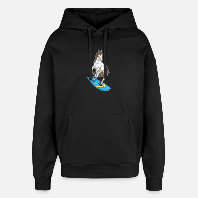 Pferd Surfer Surfbrett - Oversized Unisex Hoodie von Stanley/Stella - Schwarz